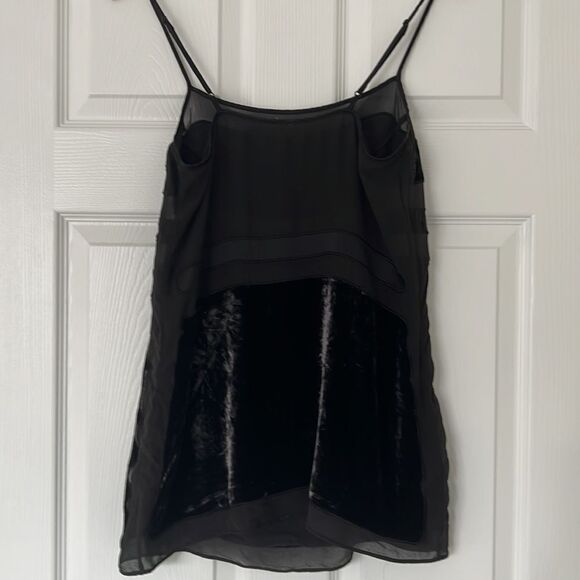 Sexy silk black chiffon velvet tank top Sz Medium - Picture 6 of 8